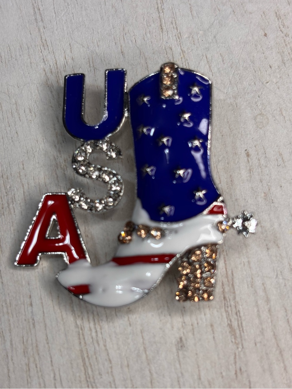 Patriotic USA Enamel Pin - Red, White & Blue Silver Tone